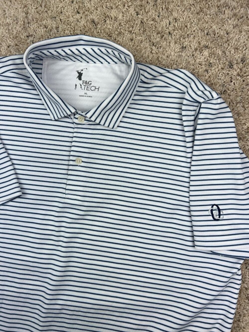 Fairway Greene Polo Shirt COUNTRY CLUB Golfing Logo White Blue Size XL Polyspan